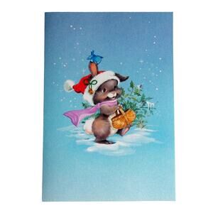 Hallmark Christmas Cards Bunny Rabbit Santa Hat Holiday Box of 17 Unused Vintage